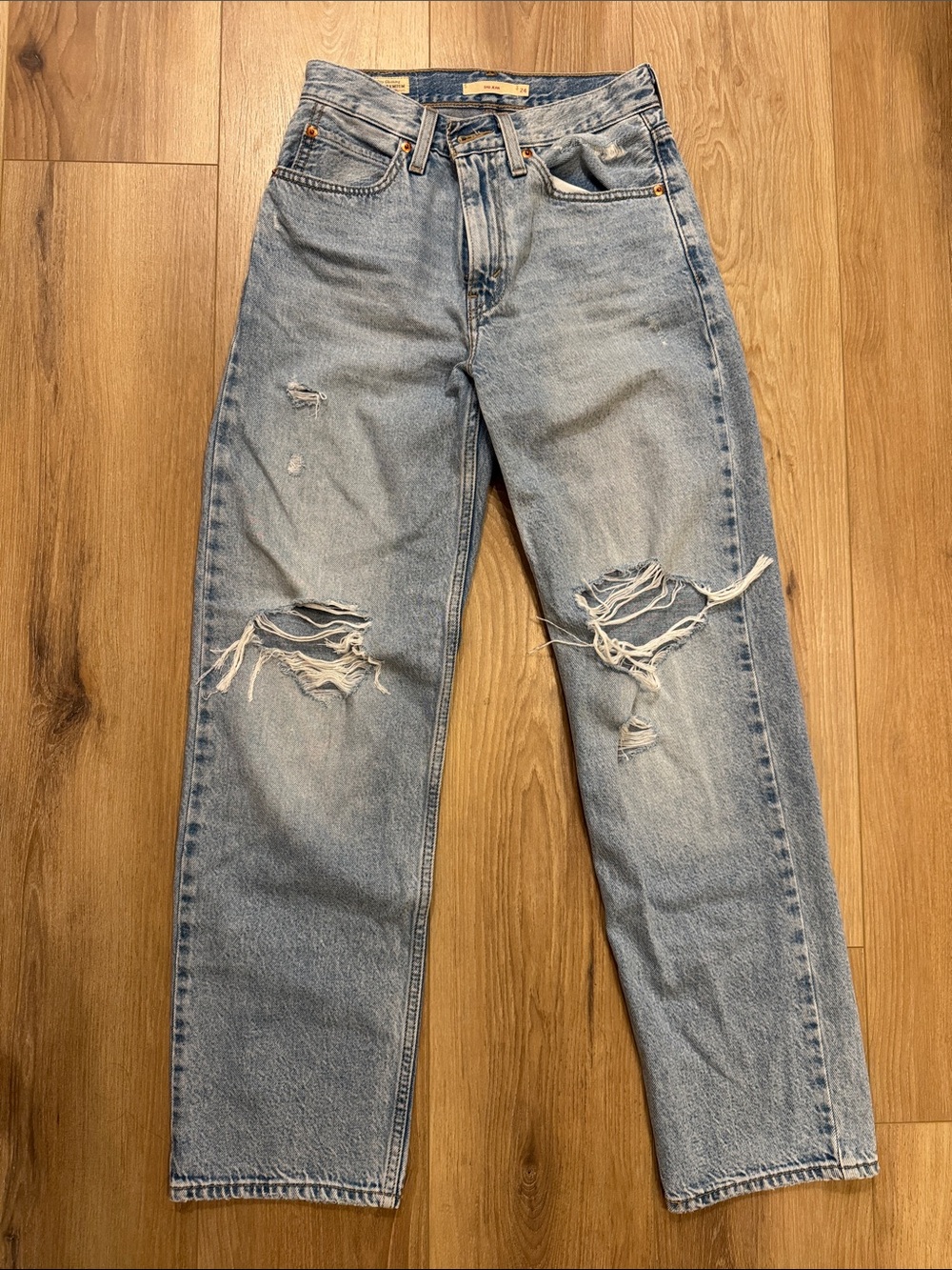 Levis Light Blue Distressed Dad Jeans (Women’s)